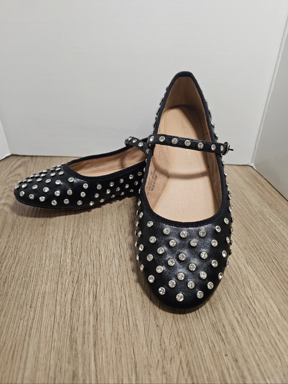 House of Harlow 1960 Flashy Rhinestone Mary Jane Flats Black Silver 8 - Like New